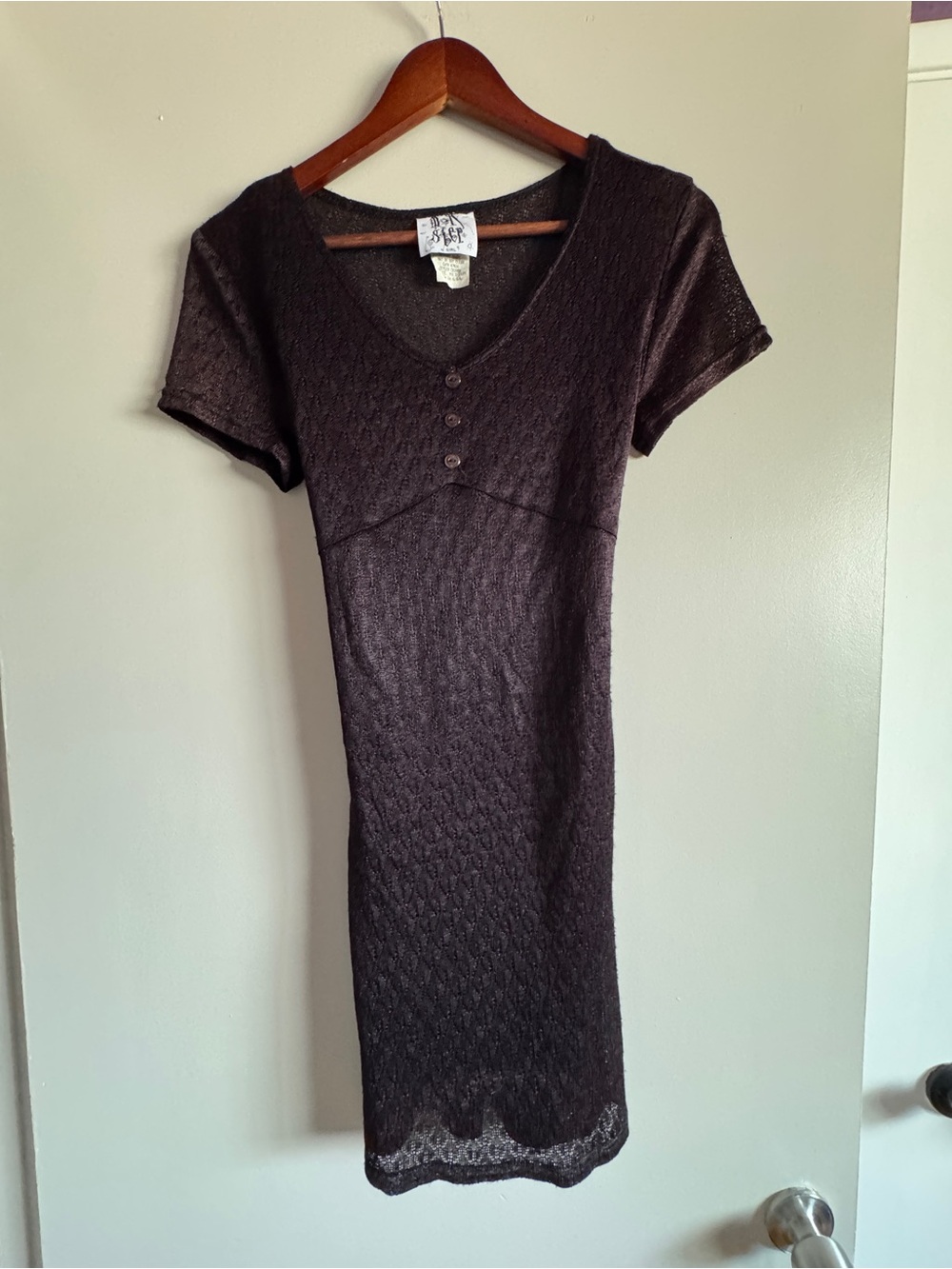 Vintage 90’s/Y2K Brown Short-Sleeve sheer Knit Dress